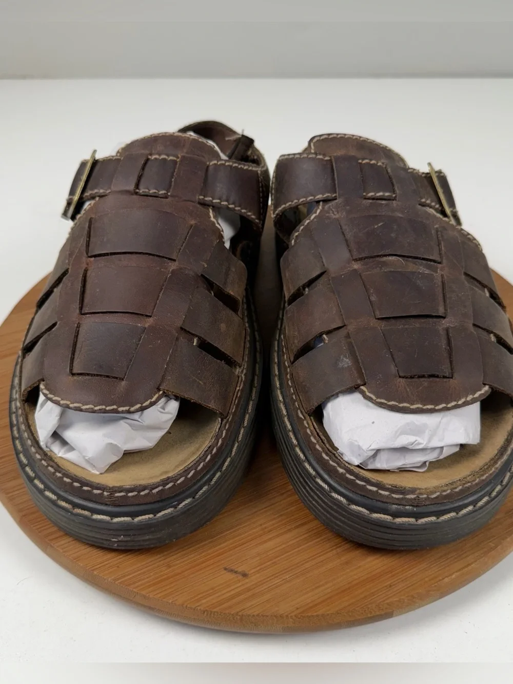 Y2K Vintage Skechers Men's Dark Brown Leather Fisherman-Style Sandals